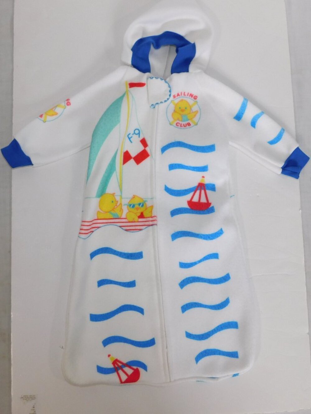 VTG 80s Snugabye Hooded Sleep Sack Rubber Ducky Sailing Theme Baby 3 - 6 months